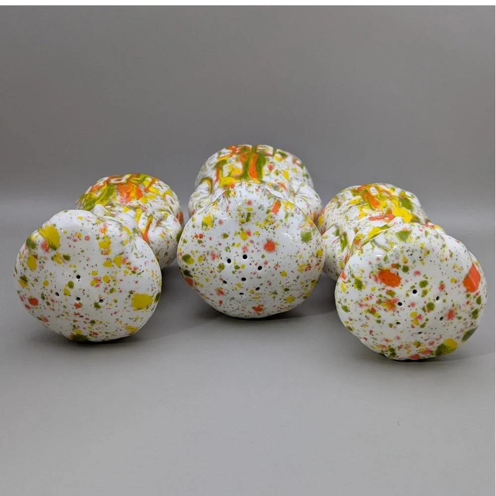 Vintage Chef Salt Pepper Cheese Shaker Set Splatter‎ Drip Glaze Multicolor 3pc